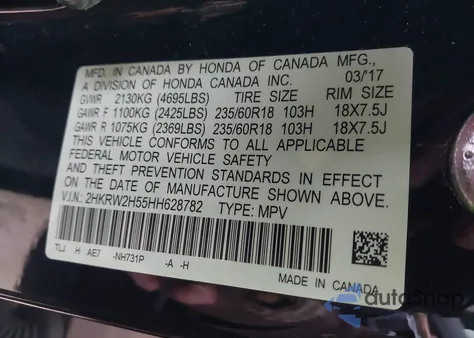 2017 Honda Cr-V Ex z USA, uszkodzony, nr VIN 2HKRW2H55HH628782